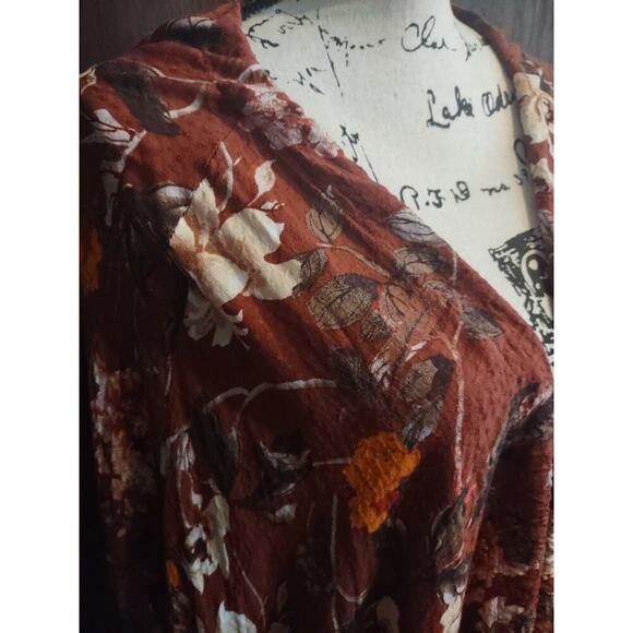 Miss Me floral kimono Medium Bohemian Boho Viscose Bell Sleeve Hippie Fall Brown - Picture 3 of 8